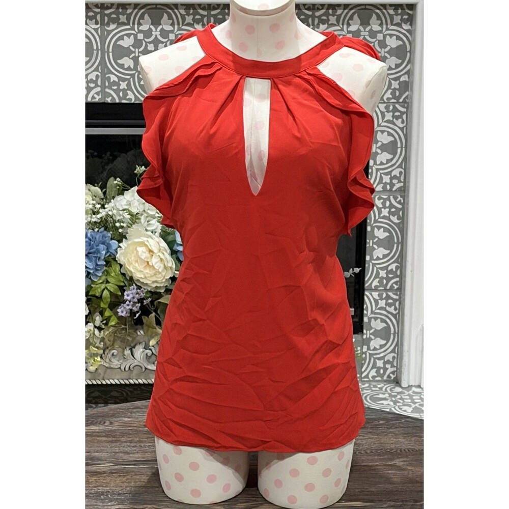 XOXO Vibrant Tomato Red/Bright Orange Ruffled Halter Neck Tank Top - XL - EUC